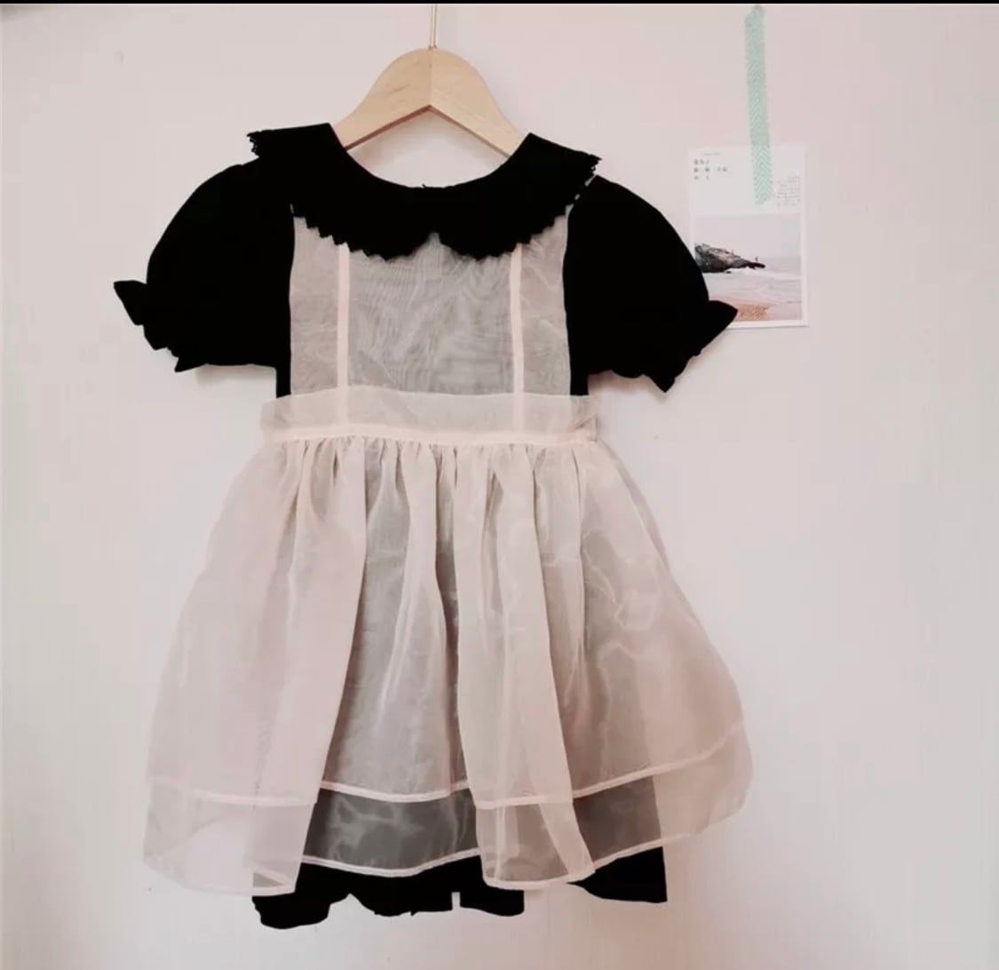 チュールエプロンワンピース 》 》》》 》》》》》 パフスリーブ 3WAY エプロン ワンピース ドレス キッズ プチプラ 海外子供服 インポート 女の子