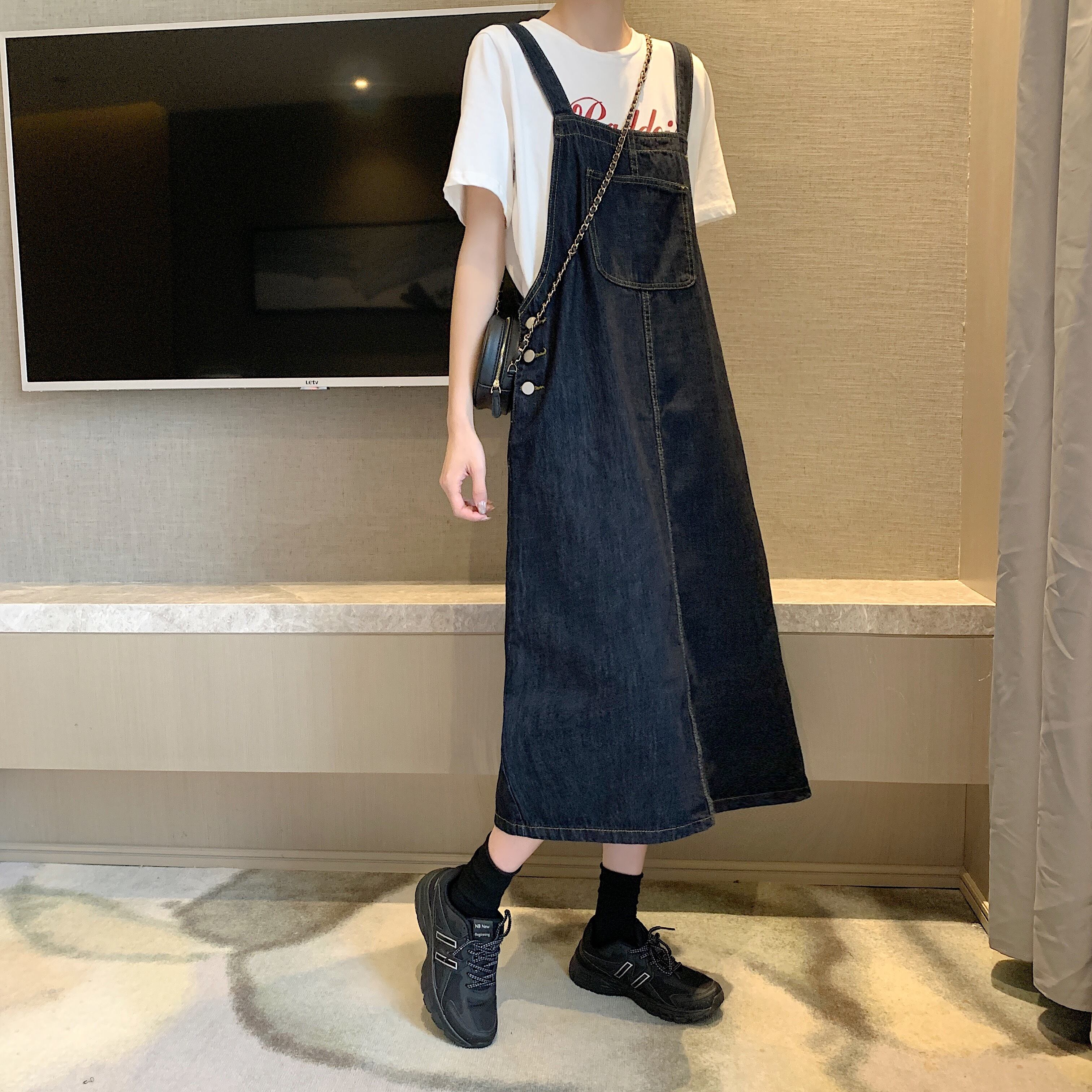 デニムサスペンダースカートレディース2020年秋レトロスプリットルーズルーズワイルドミドル丈サスペンダードレスの新バージョン クレセントシティ72919036163