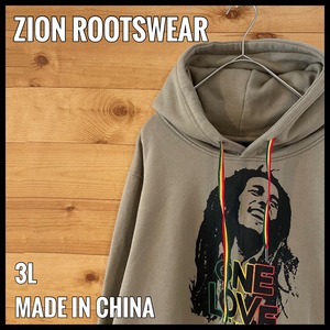 【ZION】ボブマーリー プリント パーカー スウェット プルオーバー フーディー 3L レゲエ ベージュ bob marley 古着