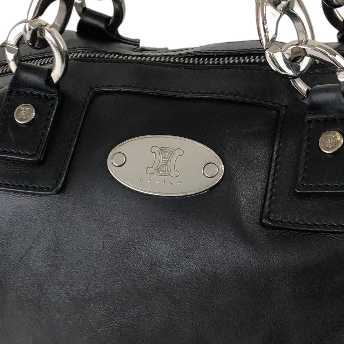 CELINE セリーヌ ハンドバッグ ブラック ブラゾン レザー vintage