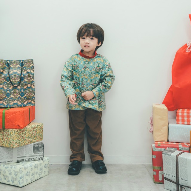 【Used】Kids クリスマスシャツ/“Can’t wait!”/ ウィリアムモリス生地使用/お揃い