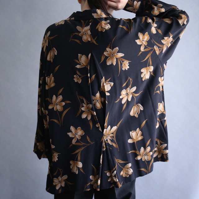 "JONES NEW YORK" flower pattern box silhouette fry-front loose shirt