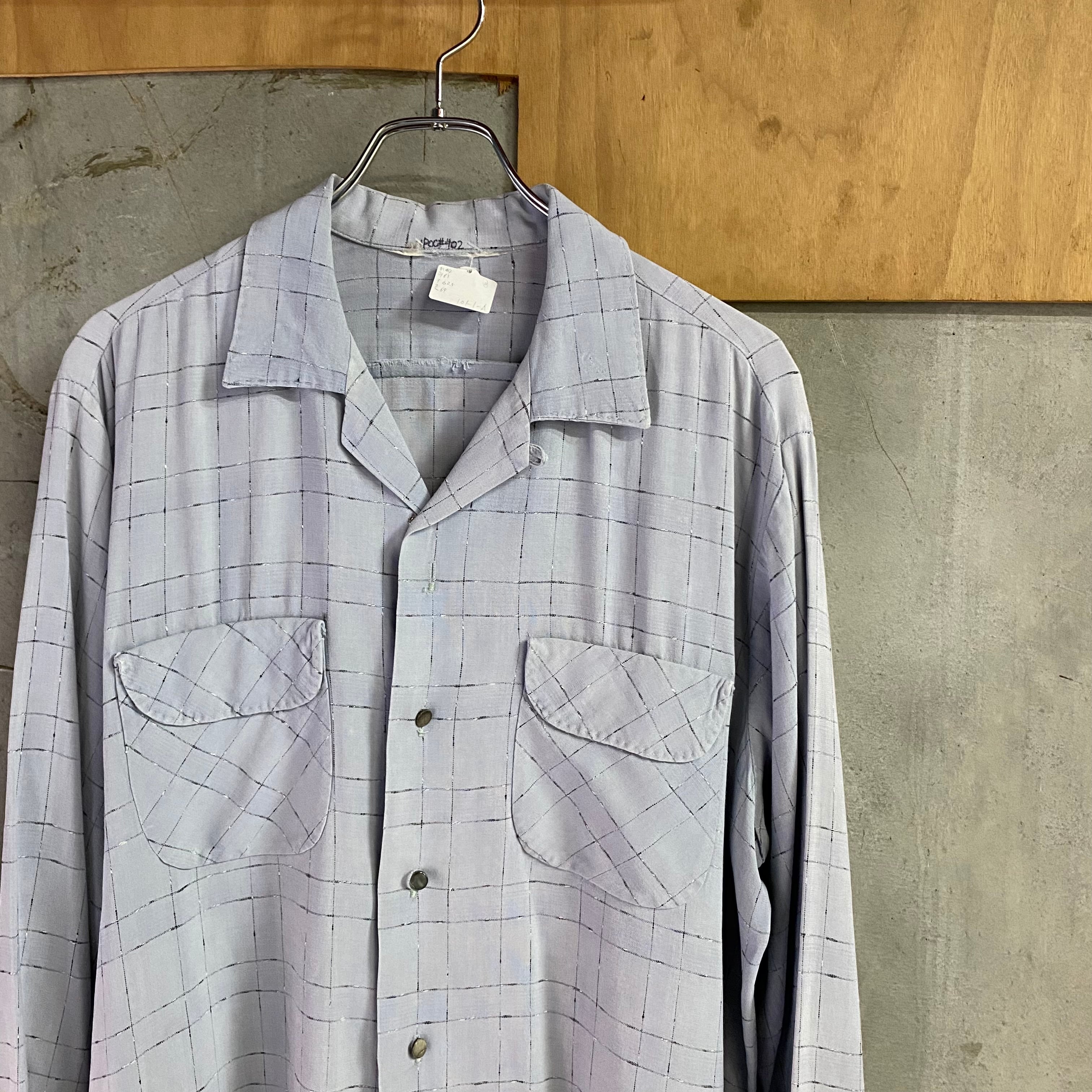 XL‼︎】70's Sears Shadow Plaid Open Collar Rayon Shirt “KINGS ROAD
