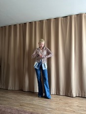 retro pattern gather sheer tops-4856-8