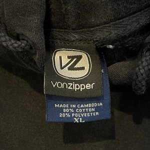 【VONZIPPER】プリント 袖プリント ロゴ スウェットパーカー XL オーバーサイズ 横乗り系 ボーダー US古着