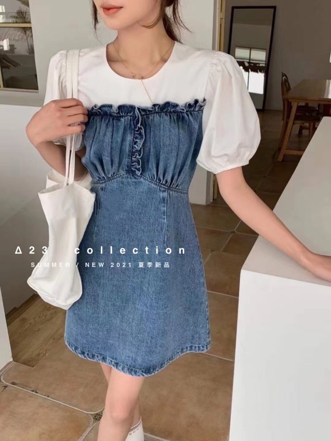 ドッキングデニムチュニックワンピース　AJ3396-963