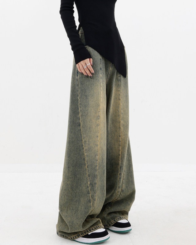 Washed Seam Wide Denim Pants［A0517］