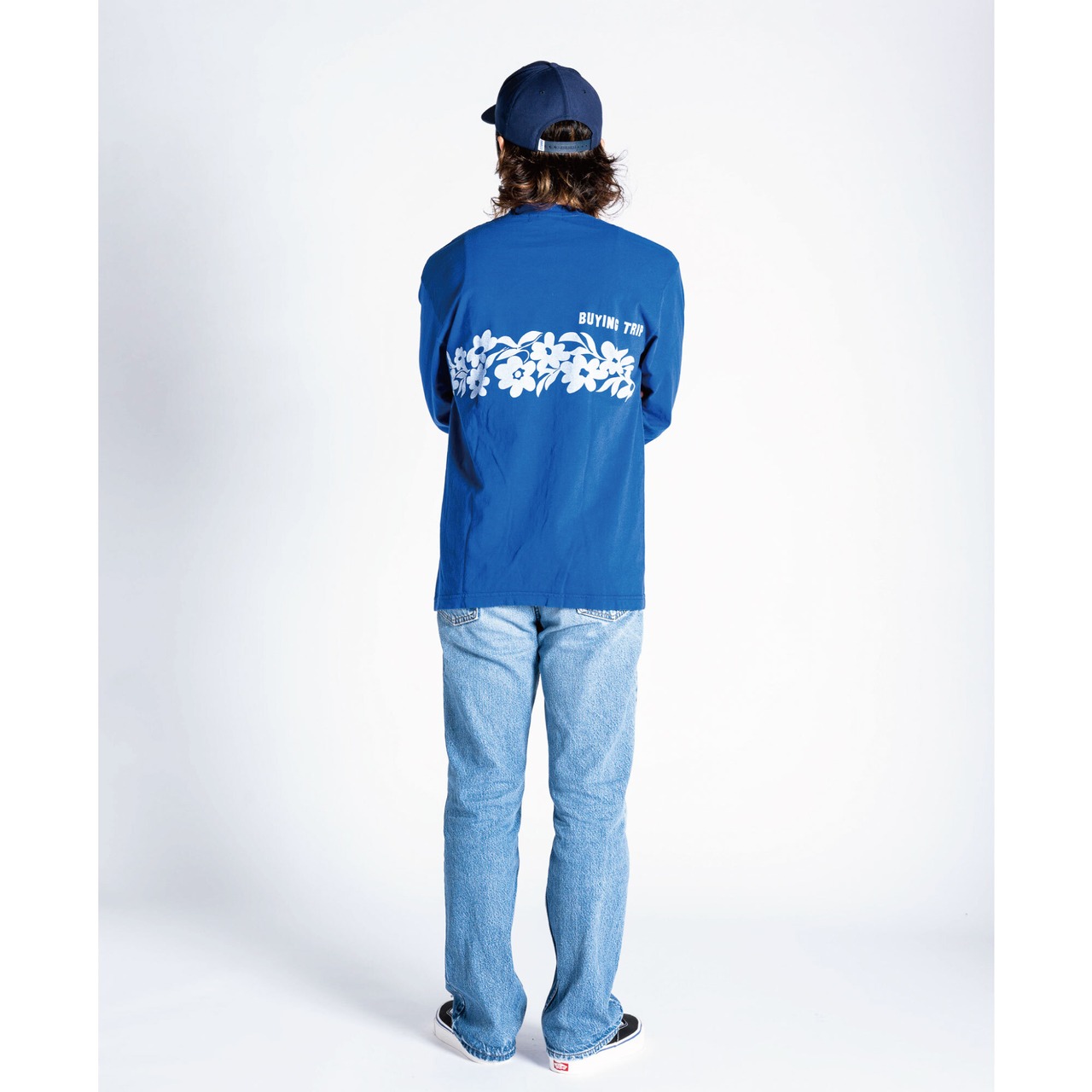 【BUYING TRIP】"Flower" Garment Dye Long Sleeve T-shirt (ROYAL BLUE DYED)