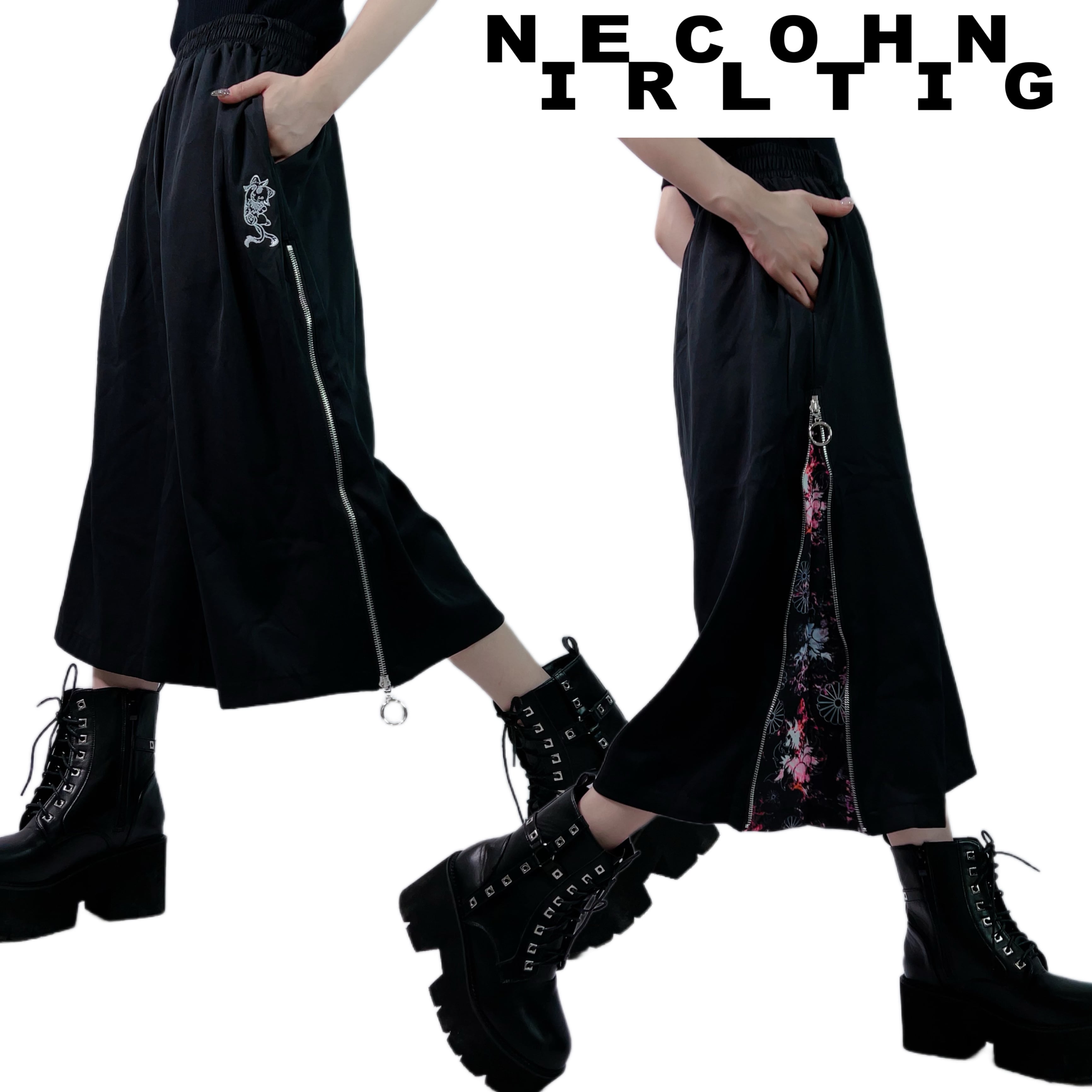 完売品　7分丈2WAY WIDE PANTS【和柄九尾(赤)】