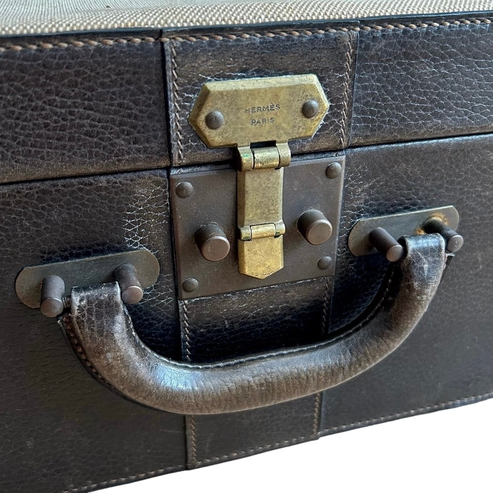 希少】HERMES エルメス トランクケース トワルアッシュ 〇E刻印 希少】HERMES エルメス トランクケース トワルアッシュ 〇E刻印