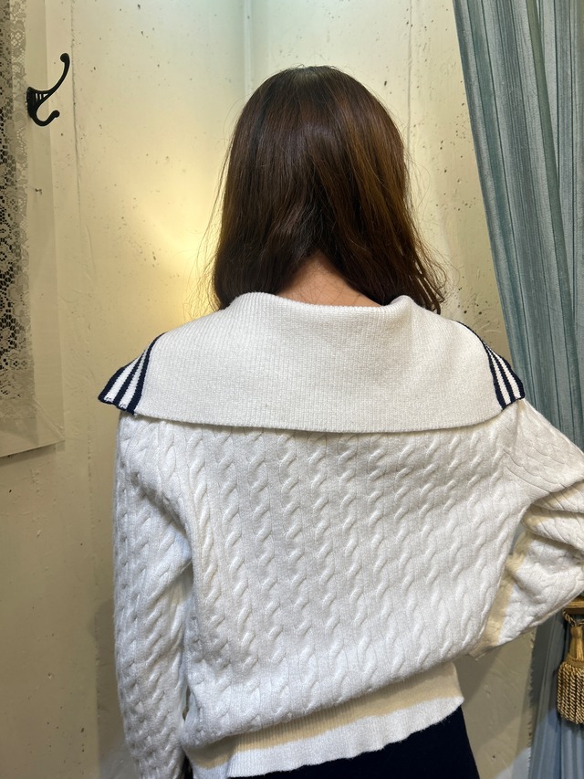 white × navy sailor collar cardigan