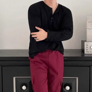 ヘンリーネックルーズロングTシャツ　0837