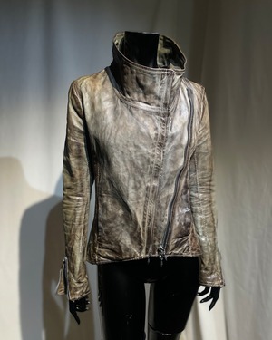 incarnation - High Neck Asymmetrical Calfskin Jacket