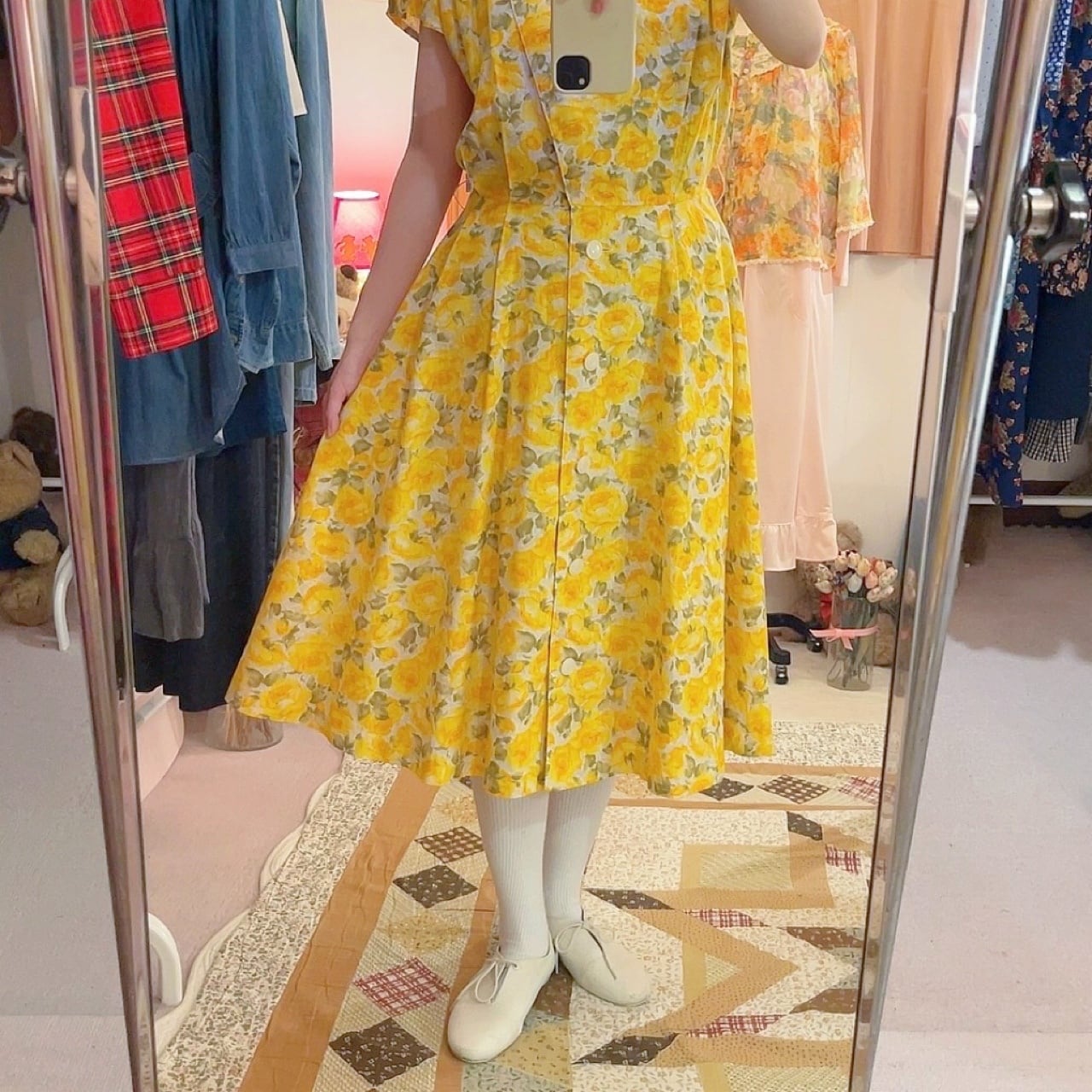 yellow rose white button one-piece