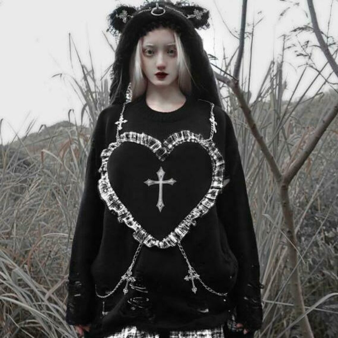 ゴスロリ系 春服 dark gothic 黒ゴス 病み深い クロス 十字架 チェーン 