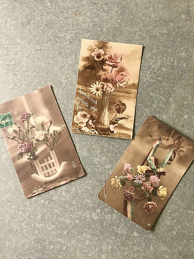 1900s france antique 永遠の花々とポストカード 3p