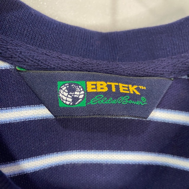 90s EddieBauer EBTEK ボーダー柄半袖ポロシャツ 紺 XL