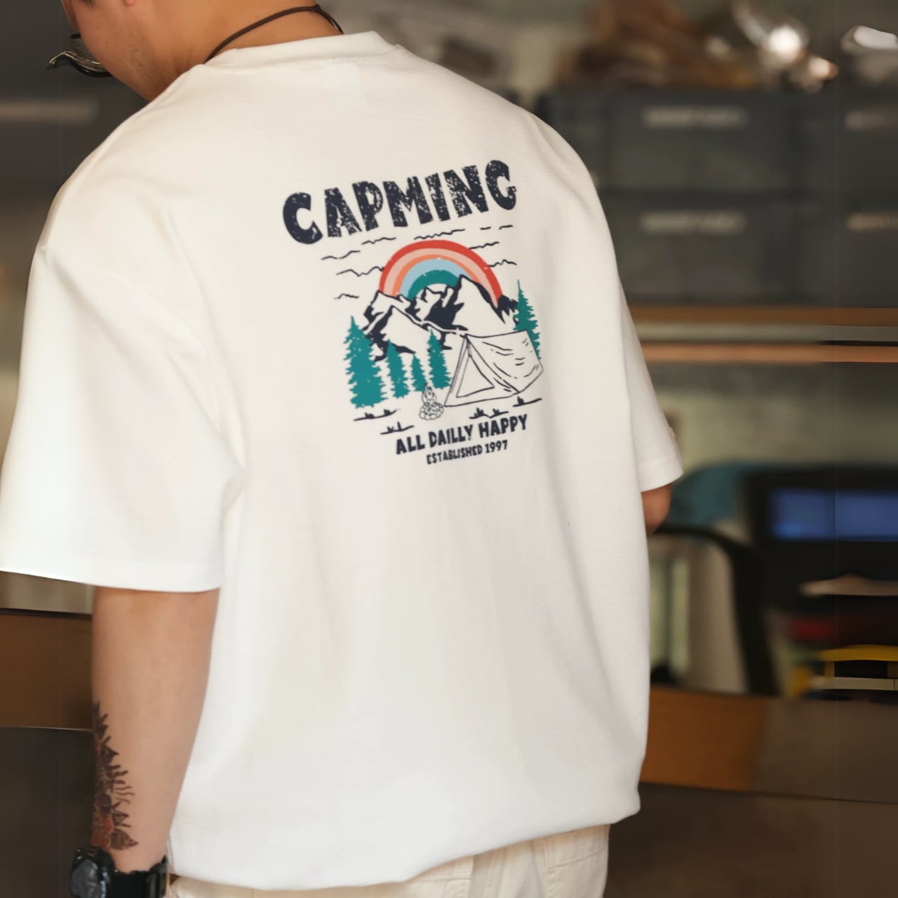 バックプリント ラウンドネック Tシャツ 00373