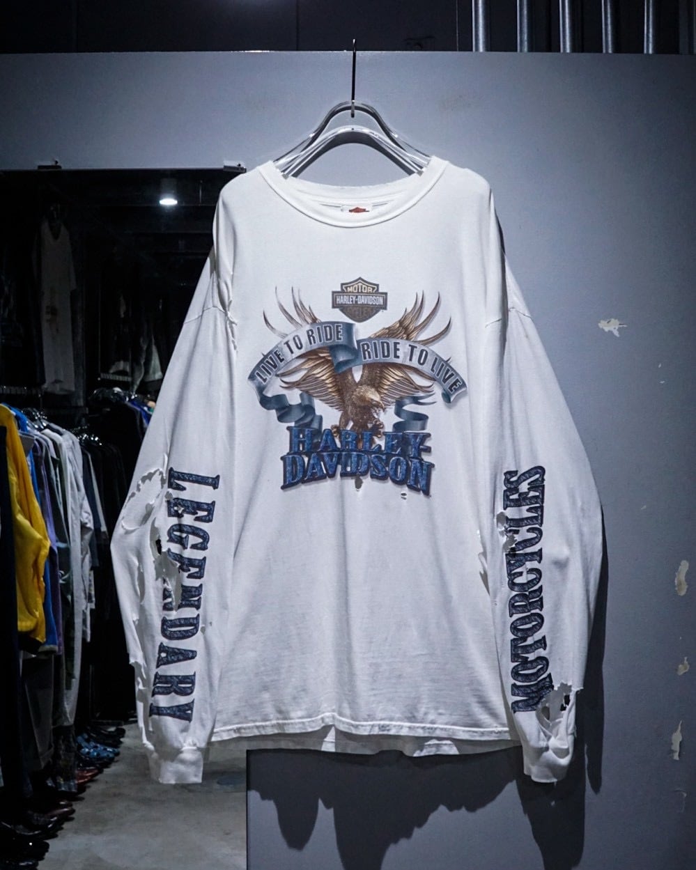 Harley-Davidson broken”USA製“boro t-shirt add (C) vintage】00's 