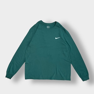 【NIKE】ワンポイントロゴ ロンT ロングTシャツ 長袖Tシャツ X-LARGE ビッグサイズ ナイキ スウッシュ ディープグリーン US古着