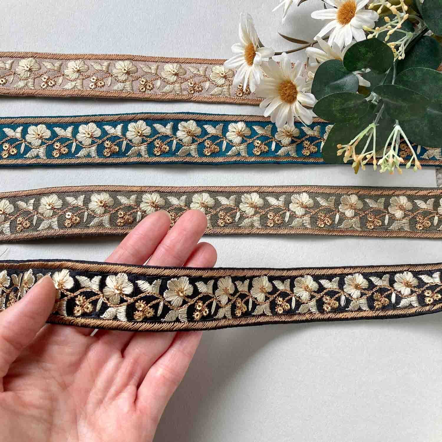再入荷〉モクレン風カラフル刺繍オーガンジーリボン（1mカット） | Dua