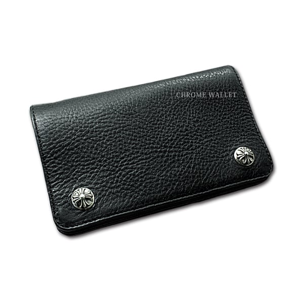 90センチ横幅CHROME HEARTS クロムハーツ 1ZIP/1ジップ クロスボールボタンレザーウォレット財布 二つ折り財布 ブラック