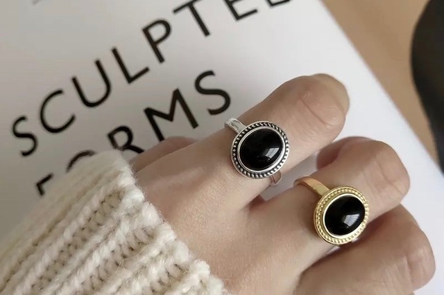 Black stone ring [SV925]
