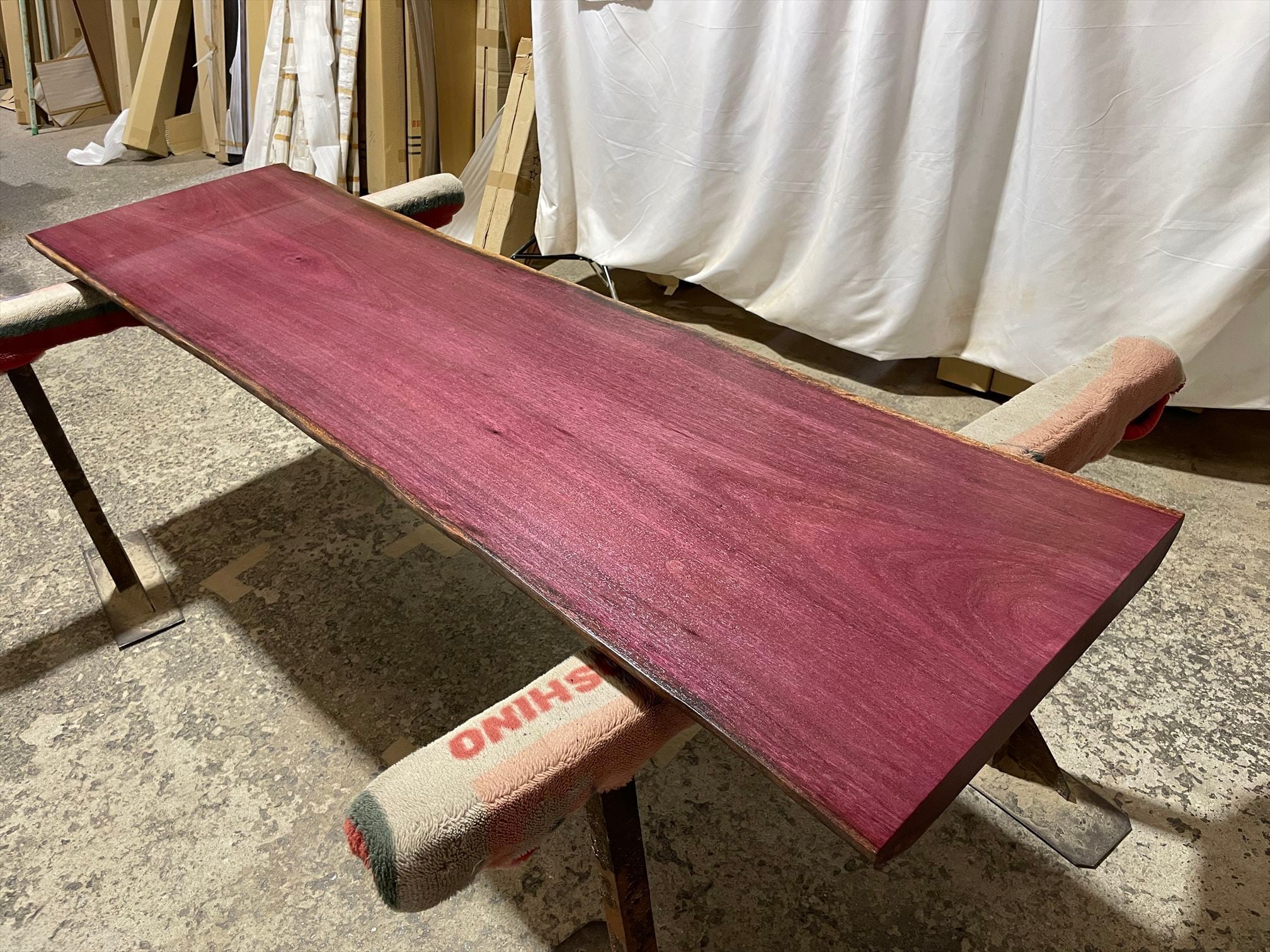 パープルハート9129 一枚板無垢 乾燥材 1980x420‐480x47mm カウンター