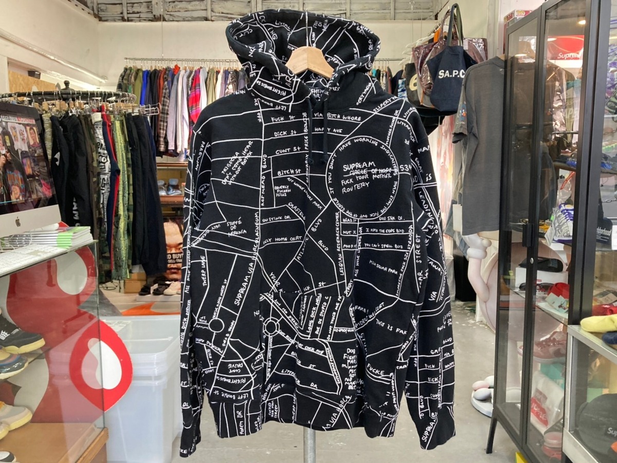 Supreme Gonz Embroidered Map Hooded Sweatshirt BLACK MEDIUM 