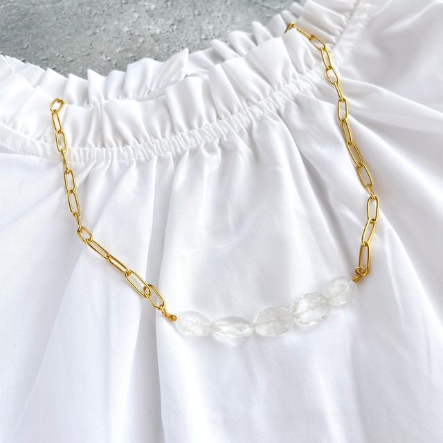 限定1点 ✧ ヒマラヤ水晶 Gold ネックレス・ステンレスオーバルチェーン・天然石ネックレス
