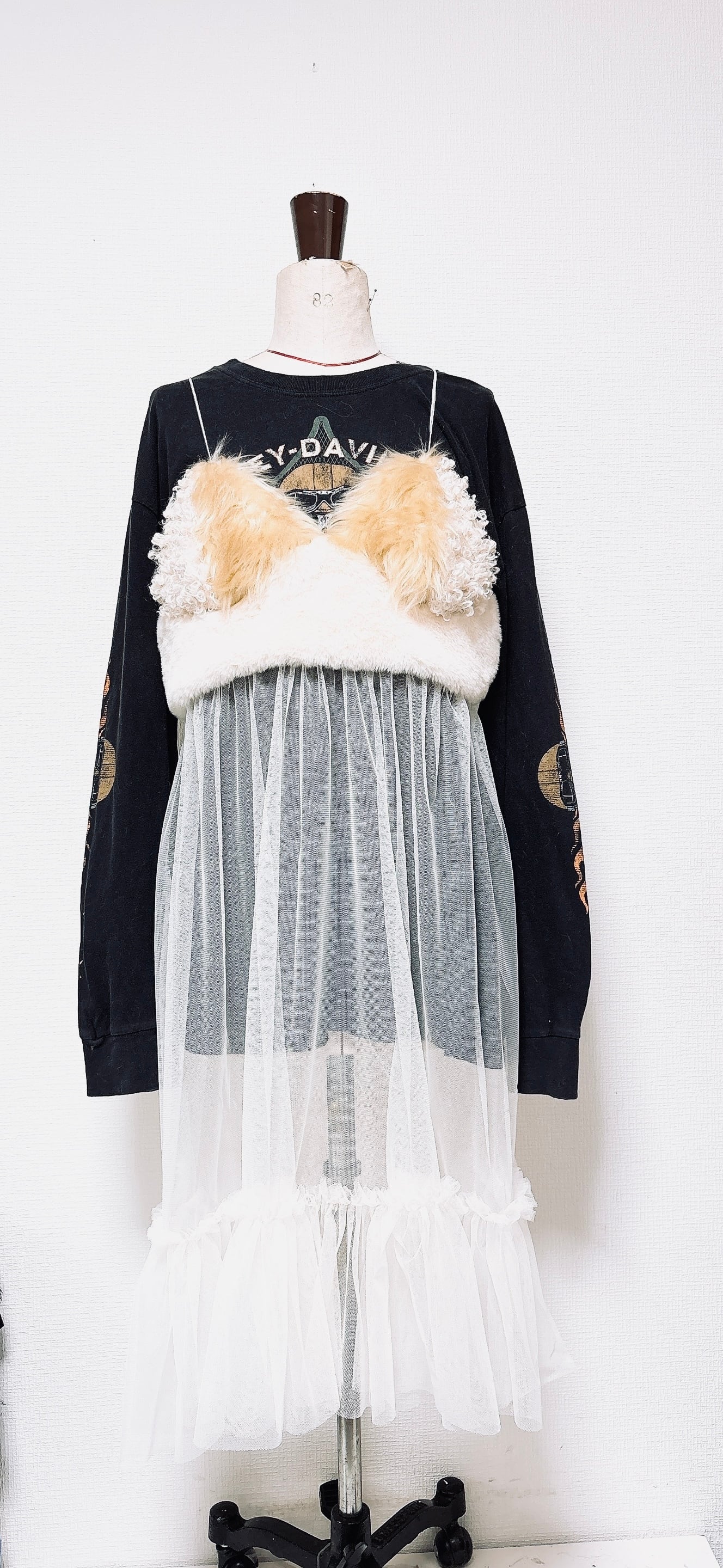 Fur bustier lingerie style ホワイトベージュ