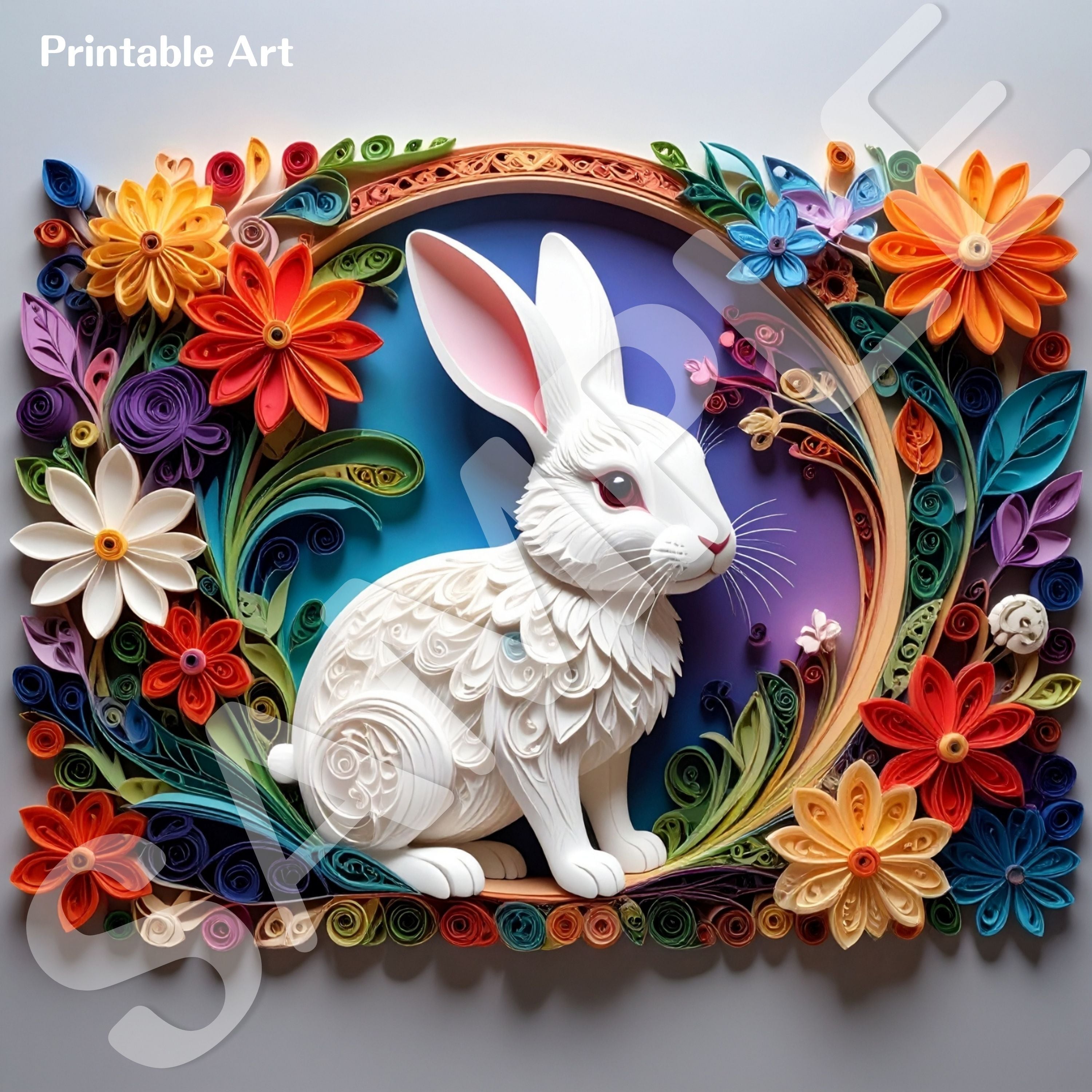 【ダウンロード専用】Printable Wall Art Bunny Papercut Style Set of 6|ペーパーカット風うさぎアート6種セット