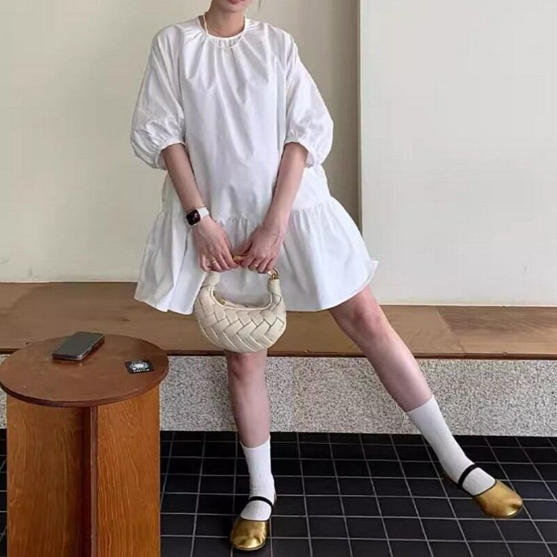 volume gather blouse dress 00583