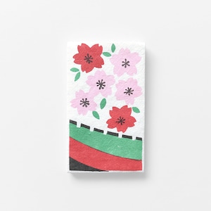 手摺り型染めぽち袋　花札桜