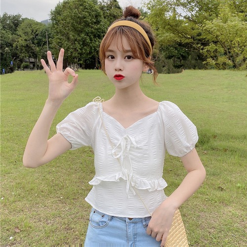 ✞ シャツブラウスきれいめ☆スリーブVネックレースプリーツショートトップス 大人女子☆ ステッチ ✞ゴスロリ SM ミリ 甘ロリ クラロリ 和ロリ エレガント 黒ロリ 姫ロリ 華ロリ BB-BB4603721