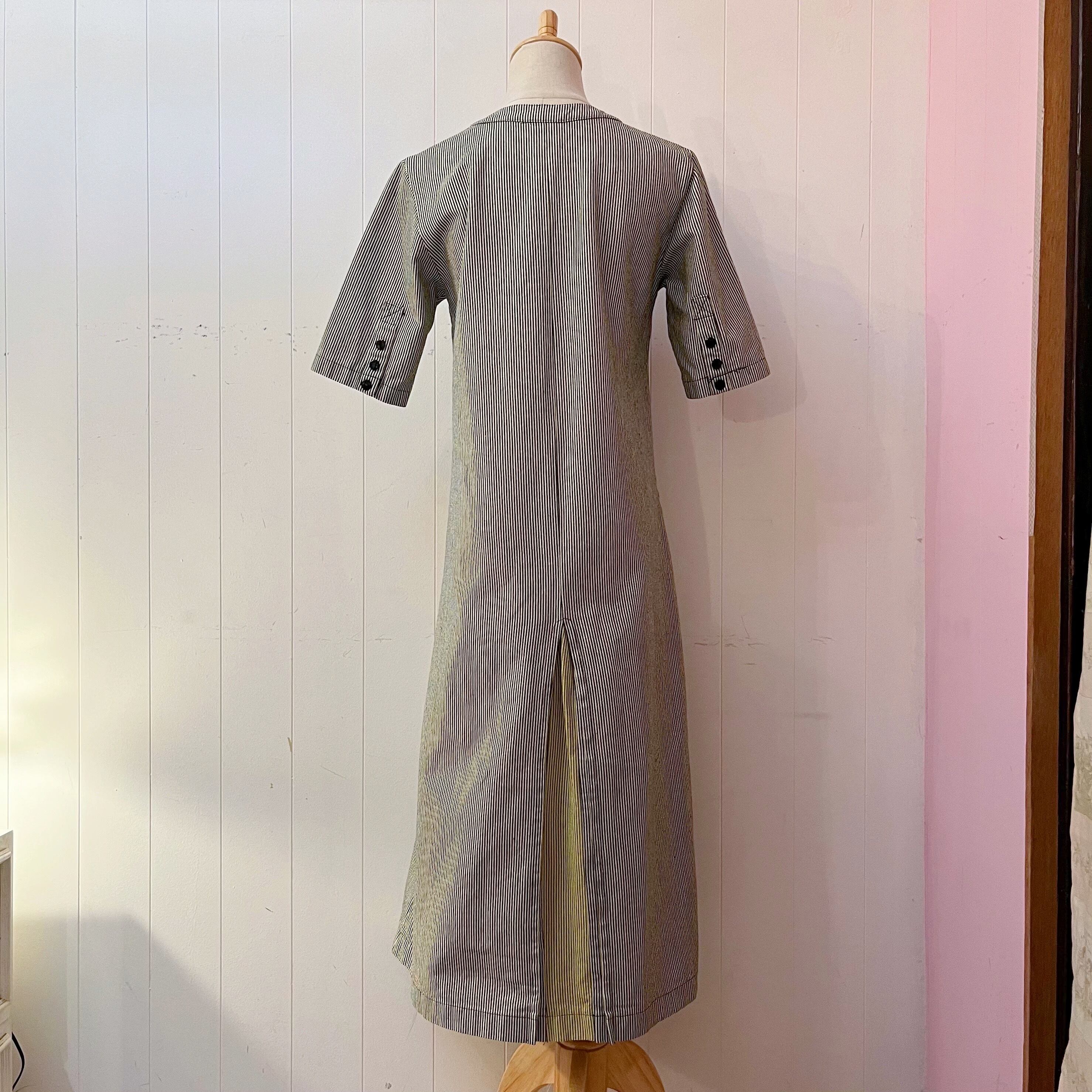 hickory stripe snap button one-piece