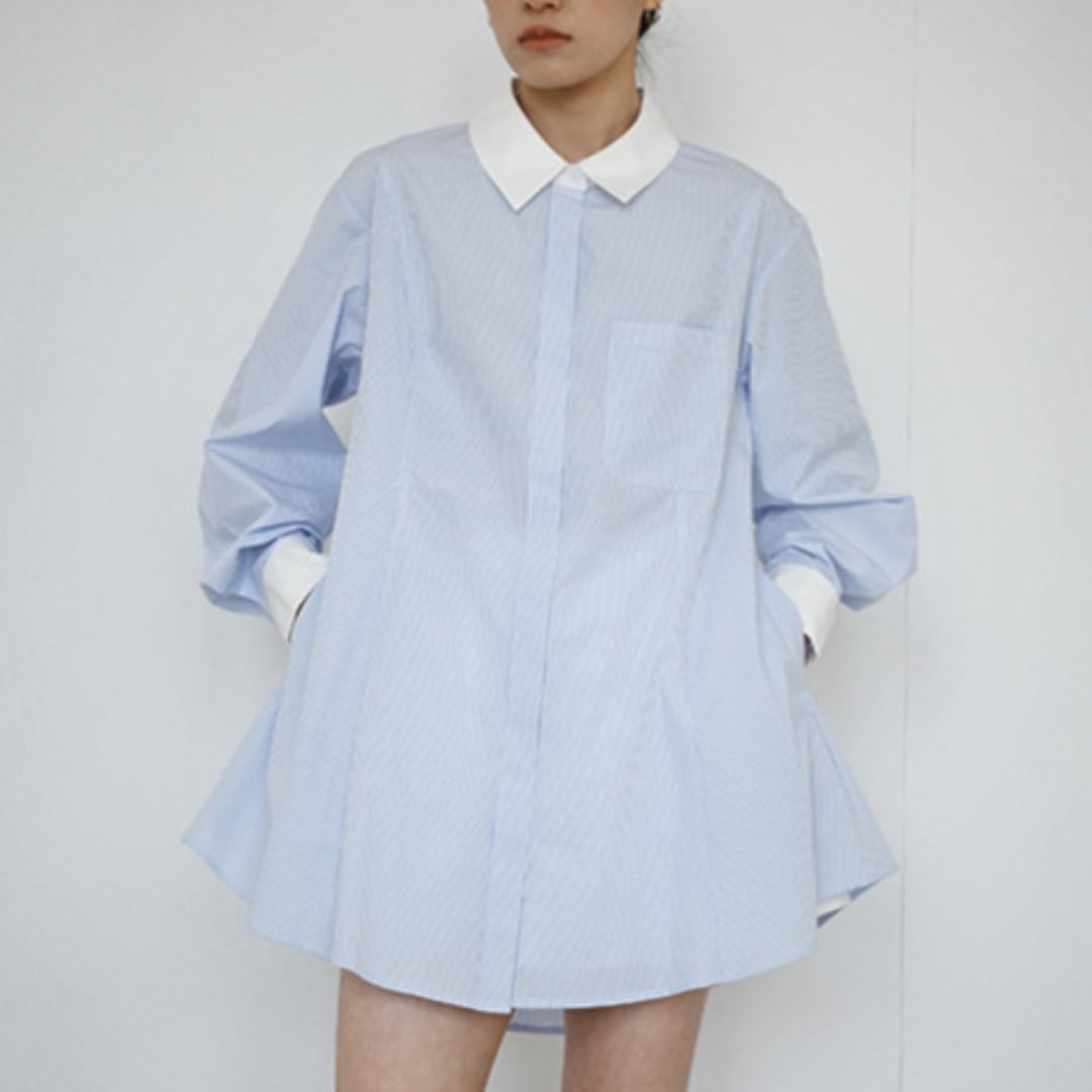 Fake layered fly front striped shirt G999