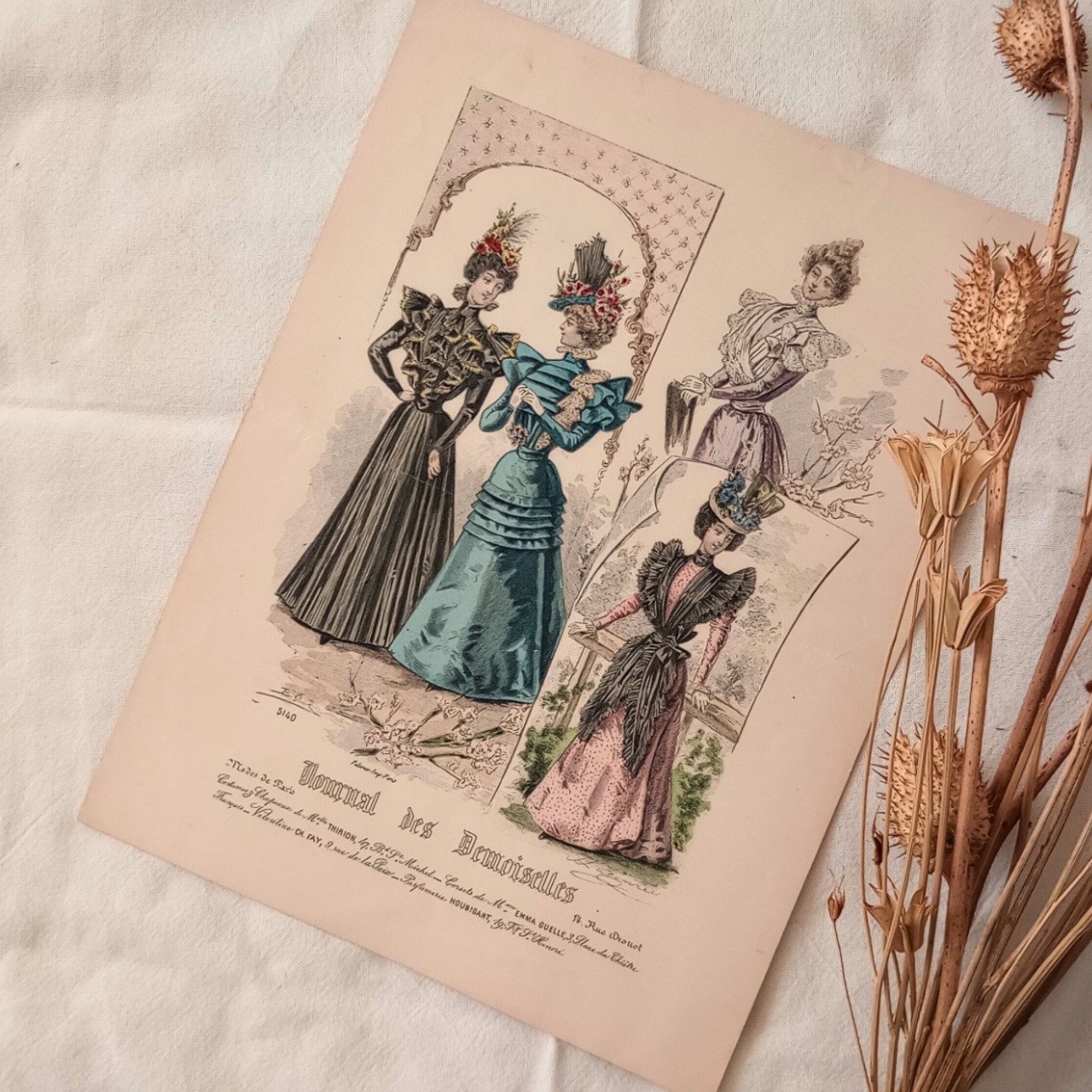 フランスアンティーク ファッションモード画 折れあり 1900年代 フランスアンティーク ファッションモード画 折れあり 1900年代