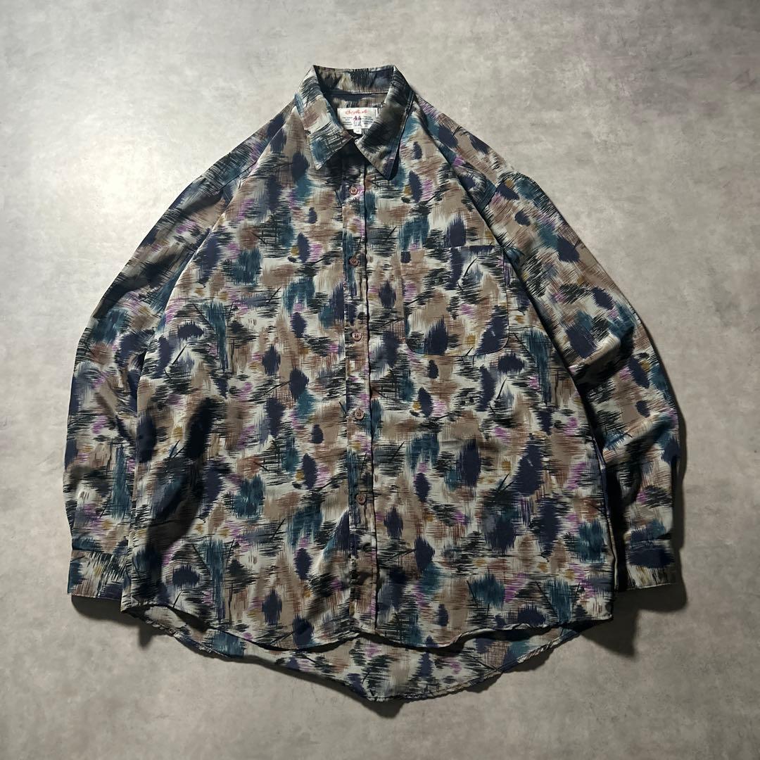 ヴィンテージ 総柄 幾何学模様 和柄 マルチカラー デザイン レトロ シャツ