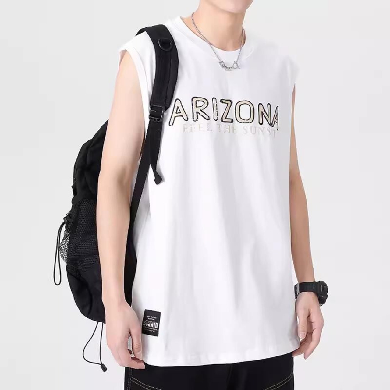 バックプリントノースリーブTシャツ　A4357