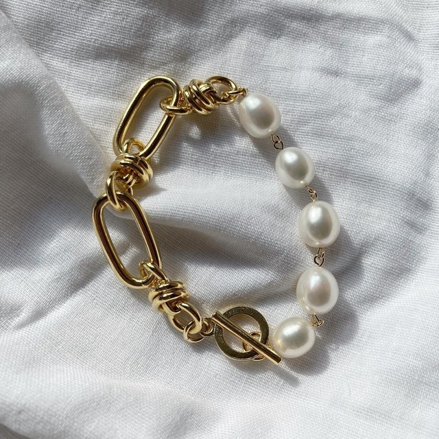Baroque pearl & joint chain bracelet - gold  < LSD-BA1PA2 >