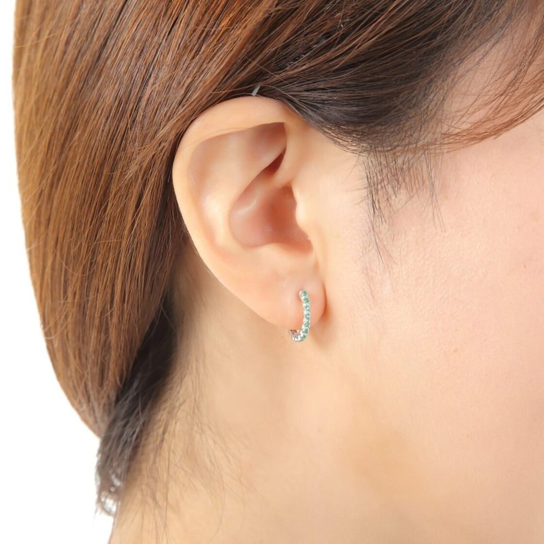 K10WG フープ ピアス エメラルド 0.08ct ホワイトゴールド エタニティ 