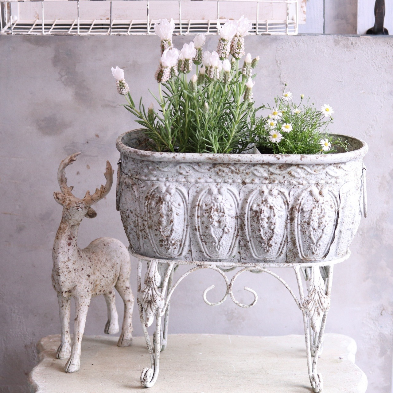 Y木さま専用:ブリキ植木鉢　アンティークポットスタンド A　アンティーク調　シャビーシック　オシャレ　JG 70