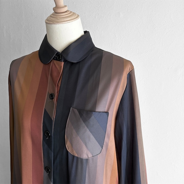 Brown Striped Button Front Shirt Dress
