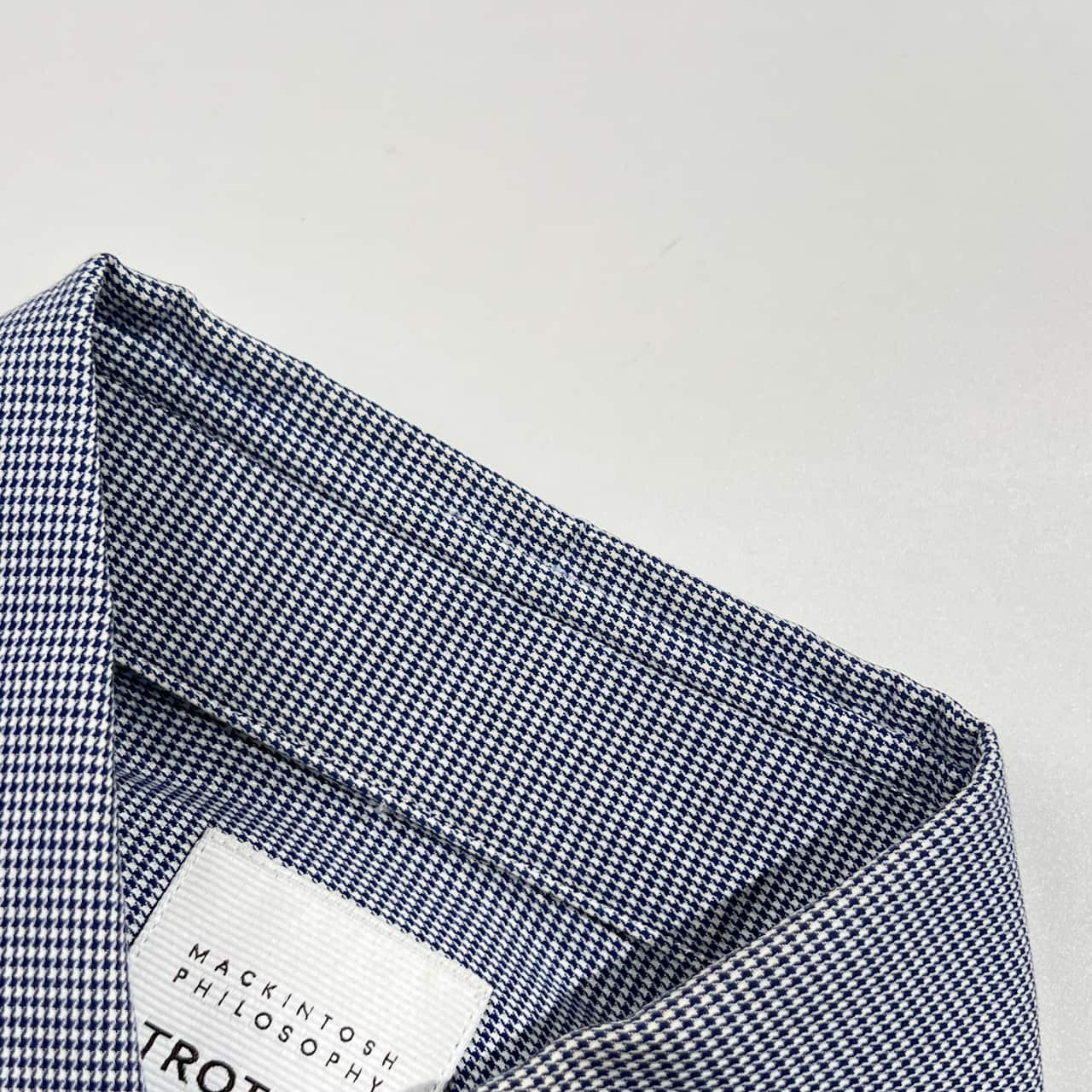 MACKINTOSH PHILOSOPHY Trotter マッキントッシュフィロソフィー 千鳥柄 ワイドカラー 長袖 シャツ 38/ブルー×ホワイト系 メンズ