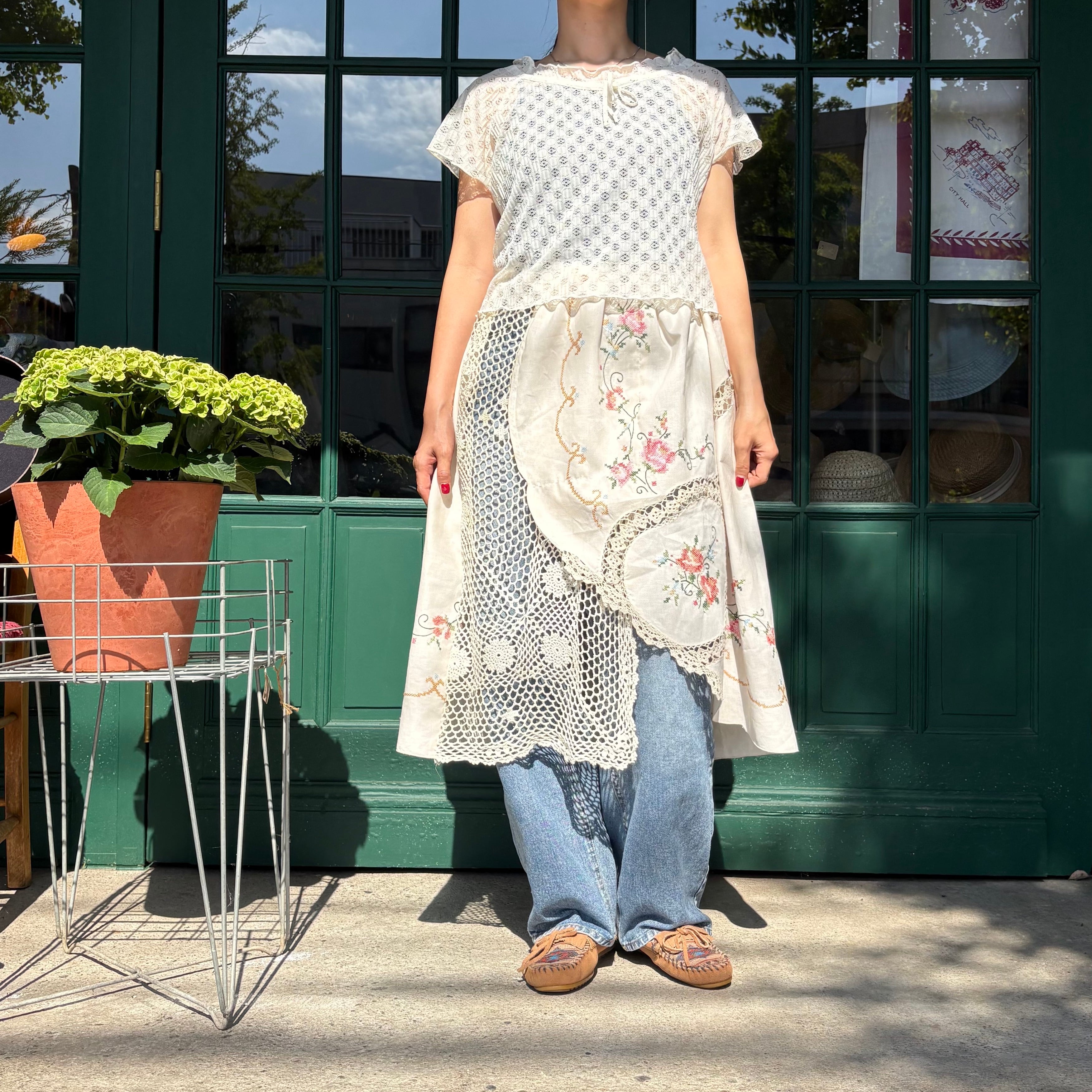 Antique Rose Cross Stitch Patchwork Skirt