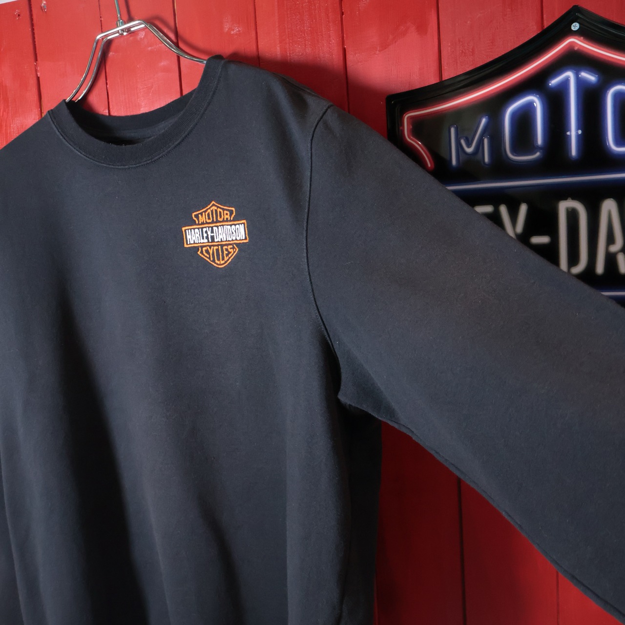 HARLEY-DAVIDSON ワンポイント刺繍ロゴスウェット 黒 ハーレーダビッドソン L