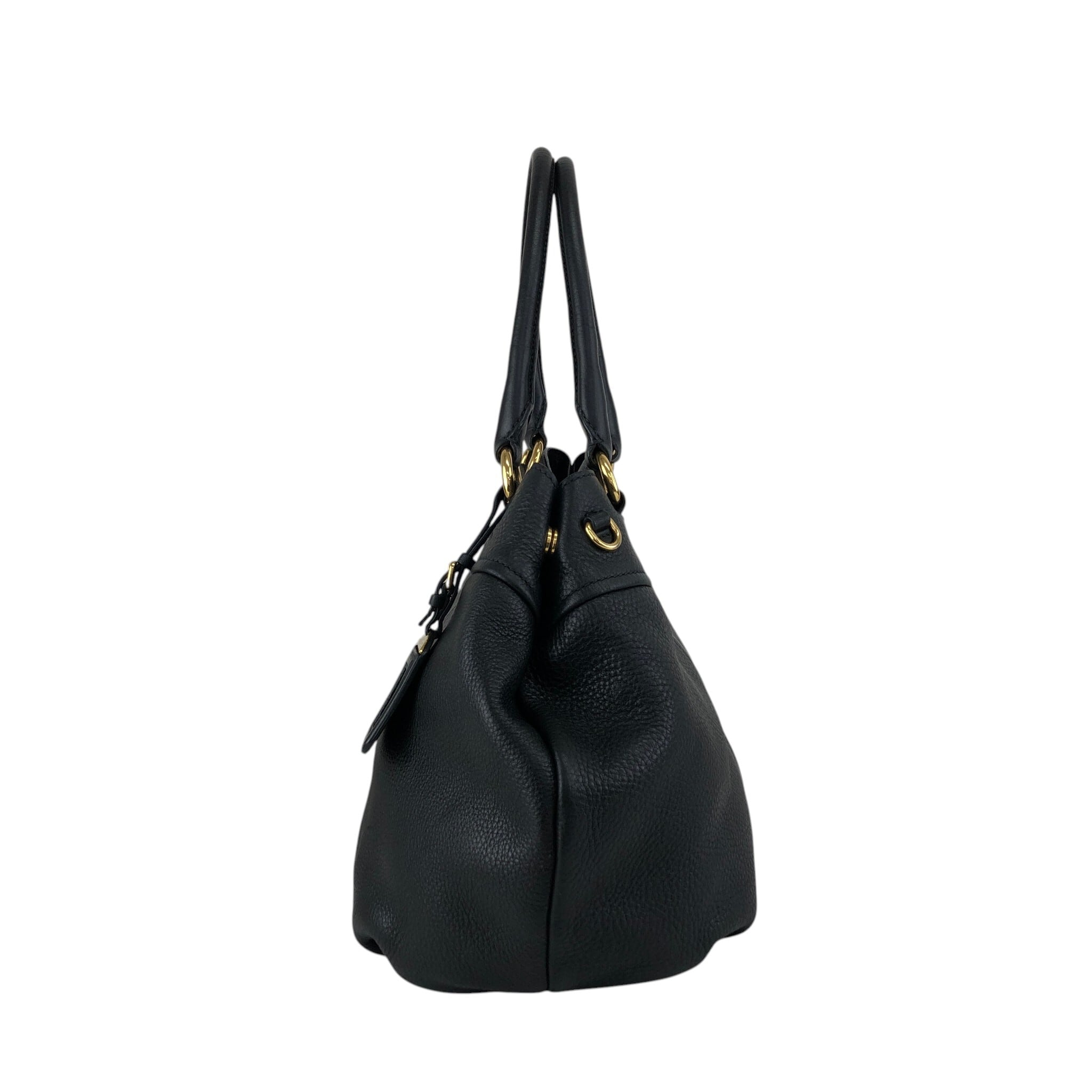 PRADA プラダ レザー ハンドバッグ VINTAGE ブラック PRADA プラダ ハンドバッグ ブラック ロゴ レザー vintage
