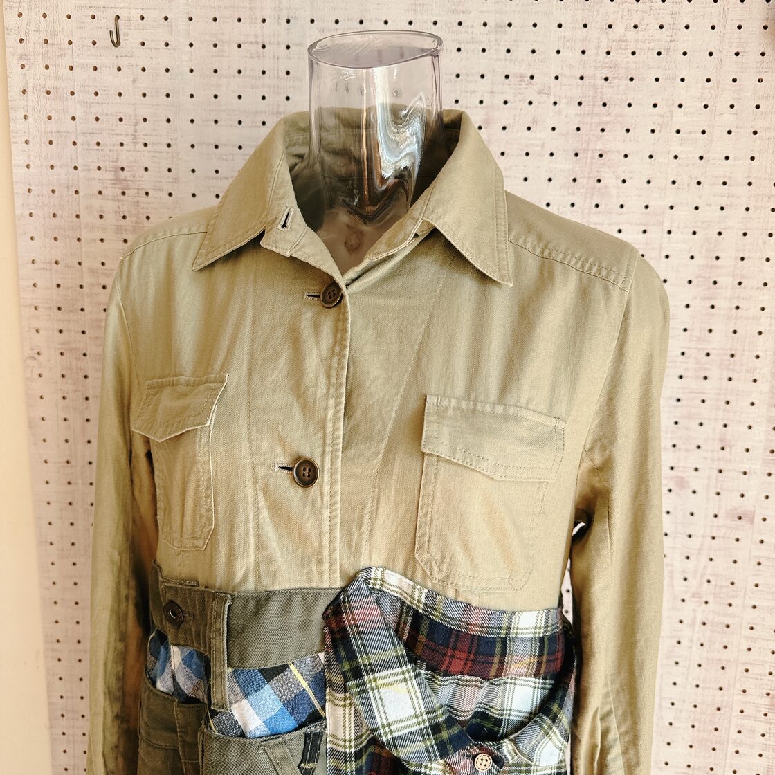 011 usedリメイクチェック柄シャツワンピース ミリタリー カーキ | Pay ID 