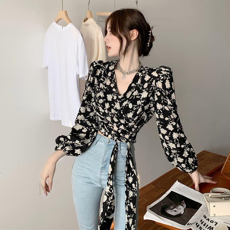 サマースタンダードVネックシャツ バンドウェスト ロング リボン レトロ 夏物 ガールズファッション1369697093